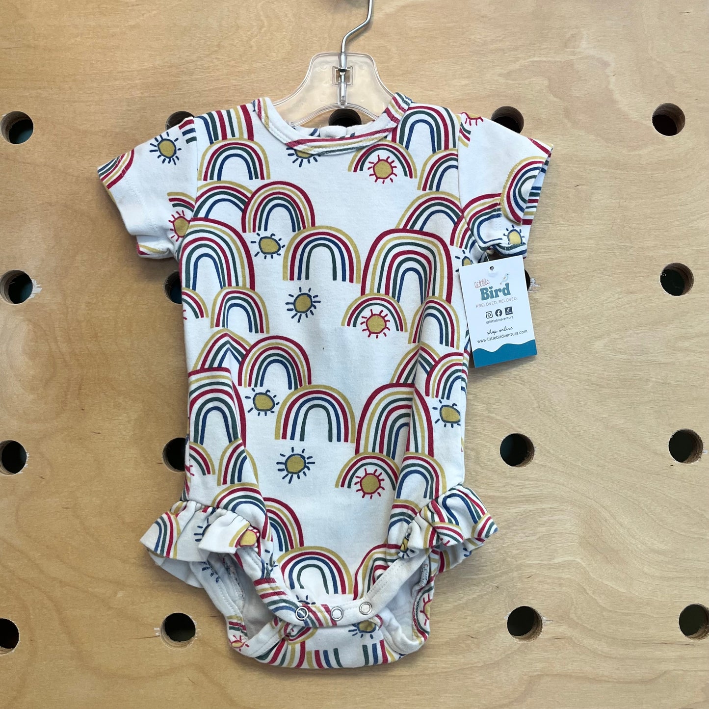 Organic White Rainbow Ruffle Bodysuit