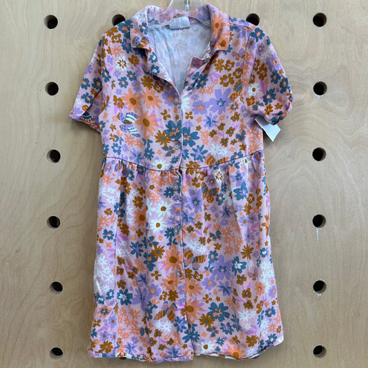 Pink Floral Button Dress