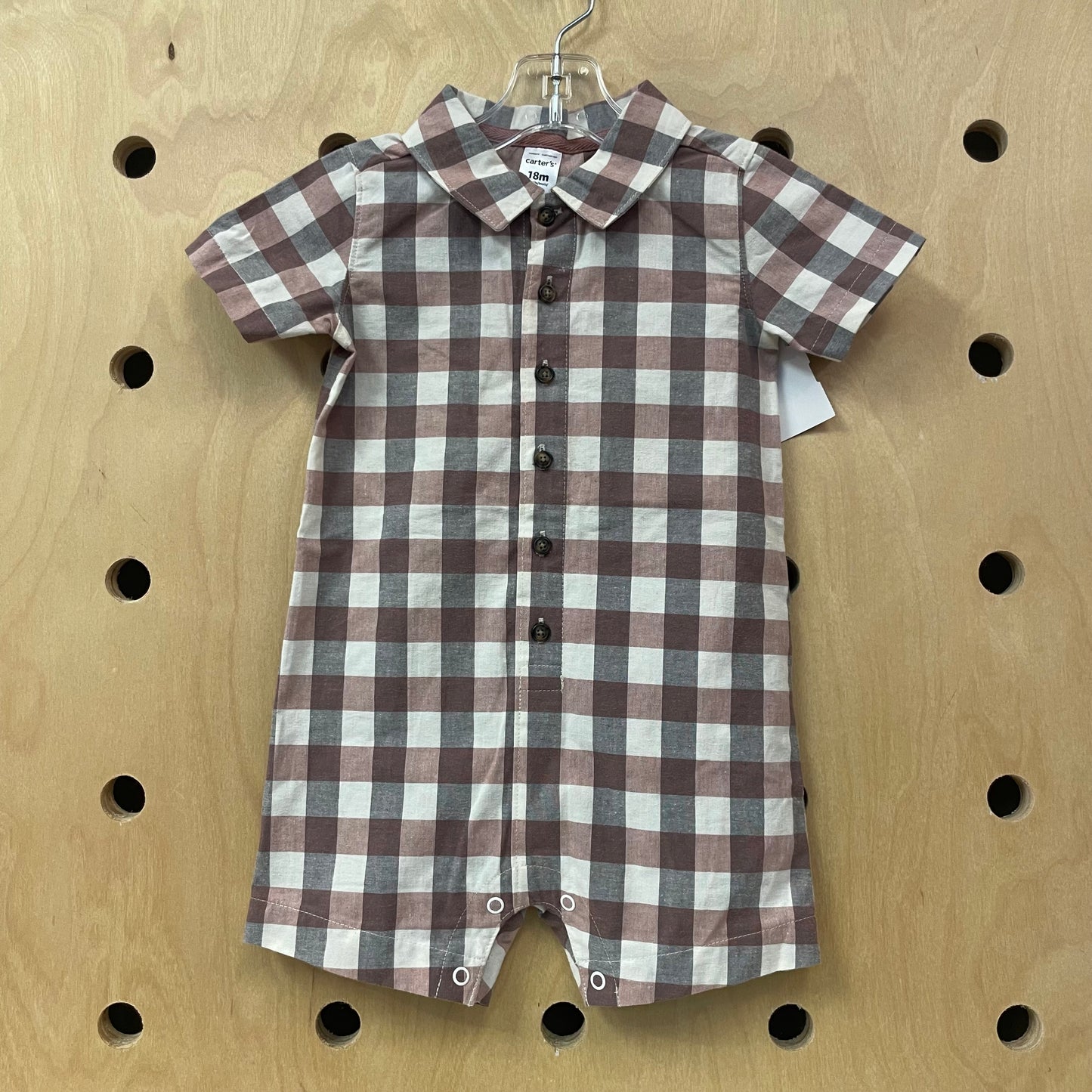 Mauve & Grey Plaid Romper