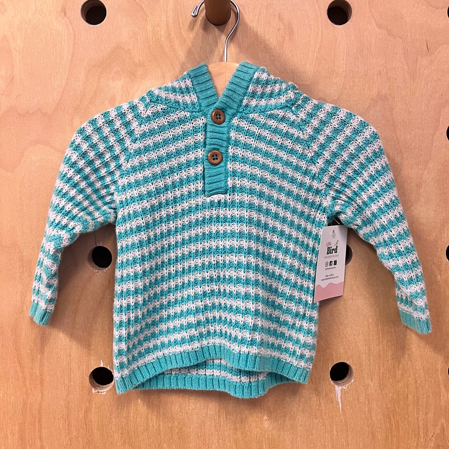 Teal Striped Knit Hoodie