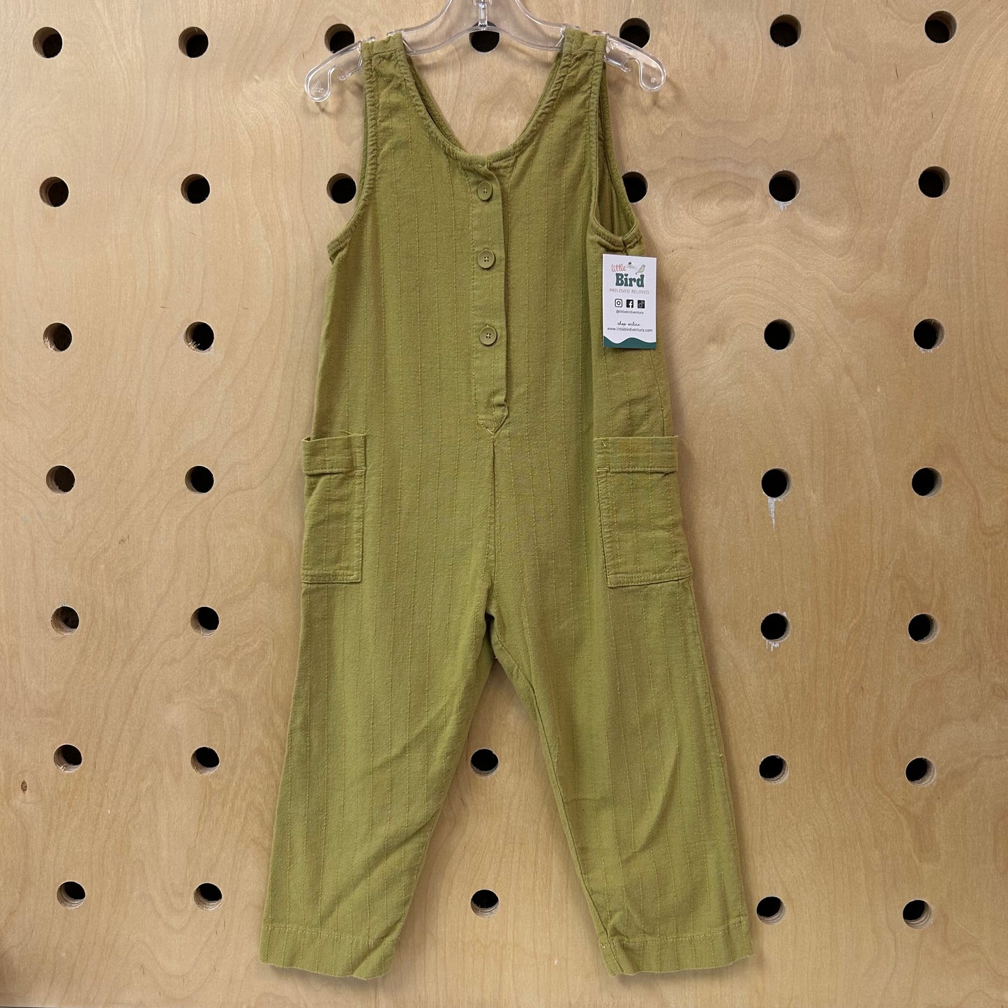 Green Linen Blend Textured Jumpsuit