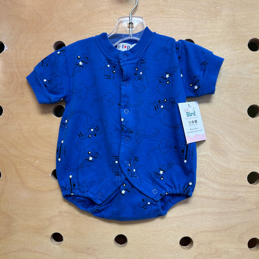 Le Top Blue Cotton Airplanes Bubble Romper