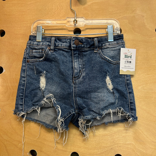Distressed High Rise Denim Shorts