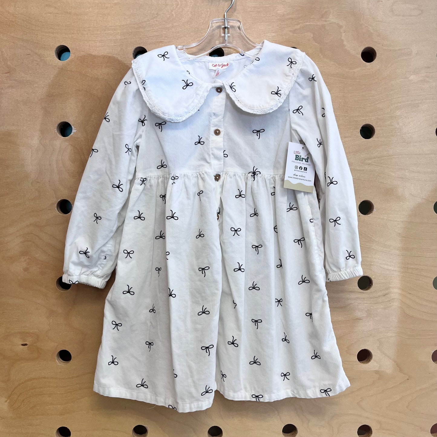 White Cord/Black Bows Button Dress