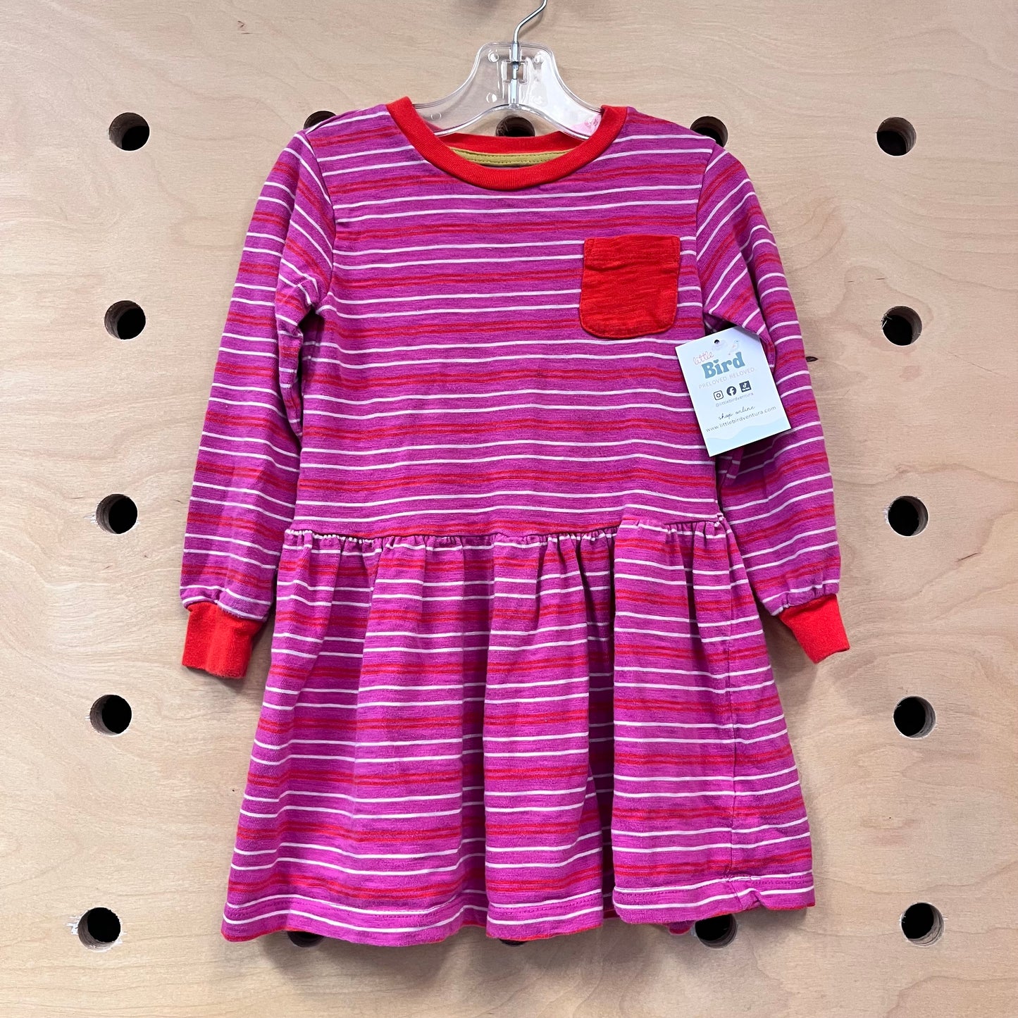 Pink/White Striped Pocket LS Dress
