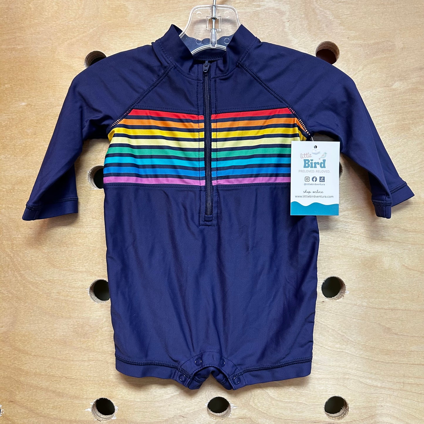 Navy/Rainbow Striped Swimsuit