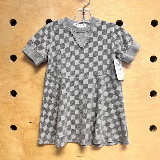 Grey Checkered Terry Dress