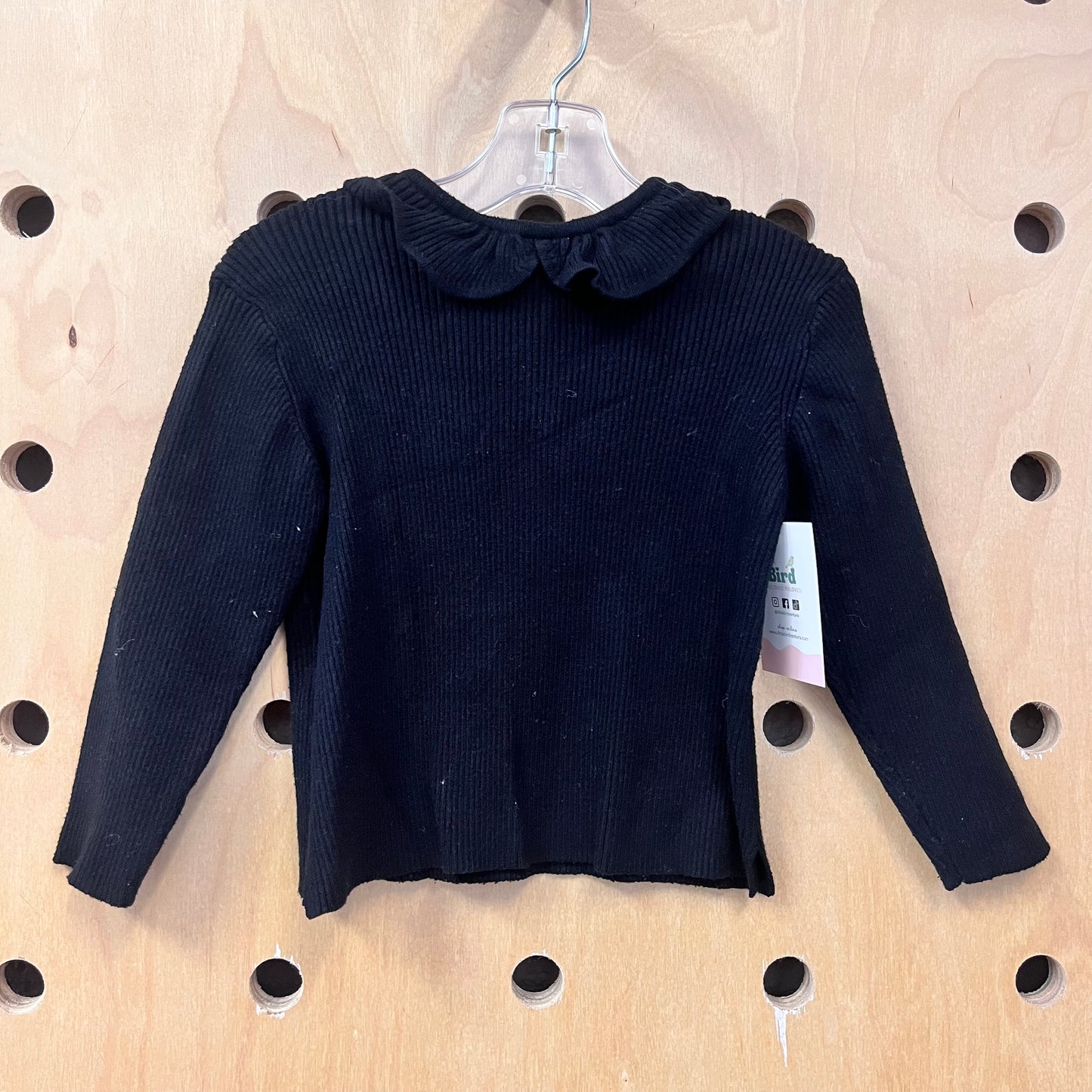 Black Ribbed Ruffle Neck LS