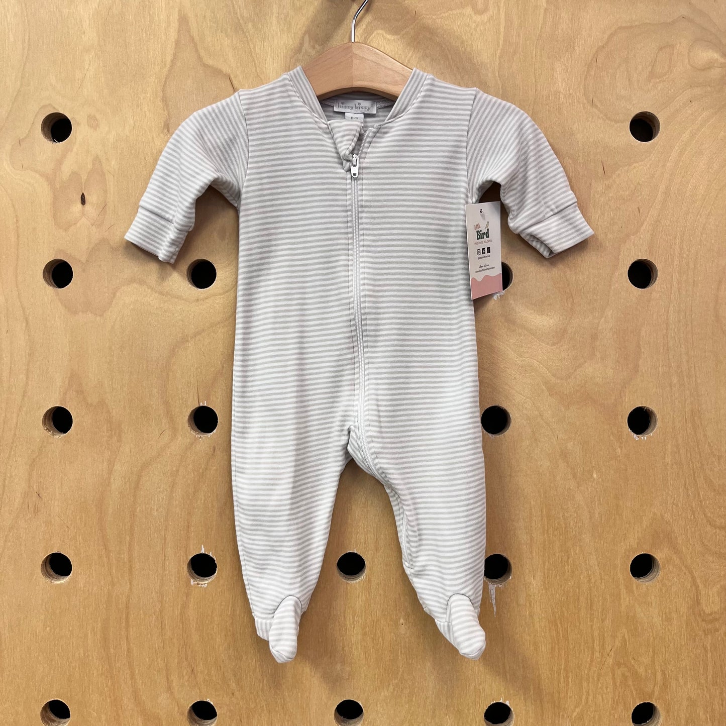 White/Grey Striped Zip Footies