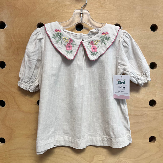 Cream Embroidered Collar Cotton Top