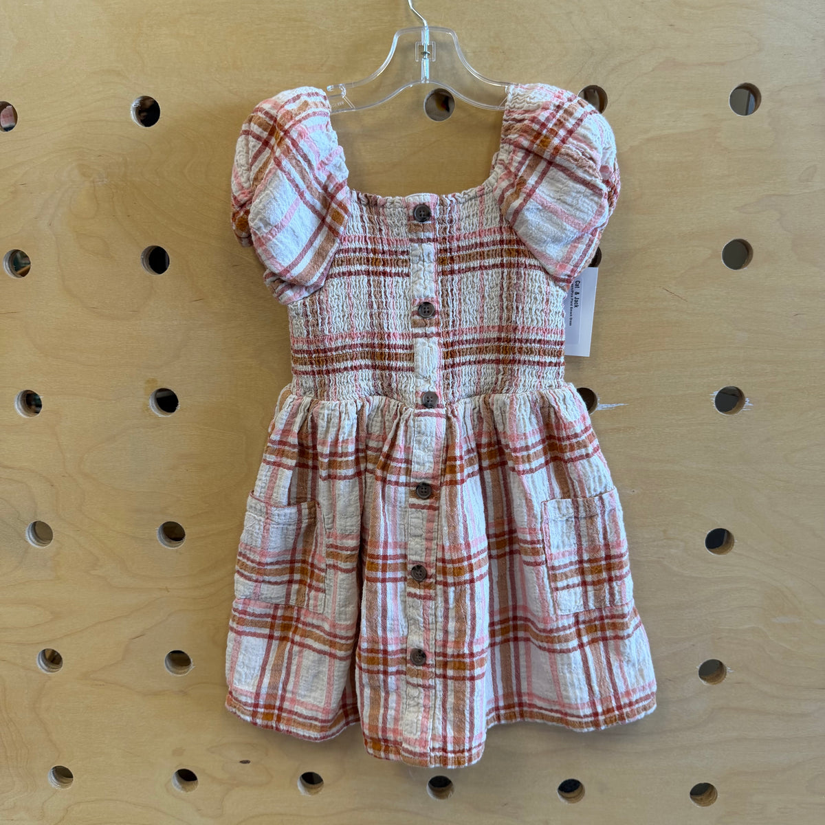 Cream/Pink Plaid Smock Dress