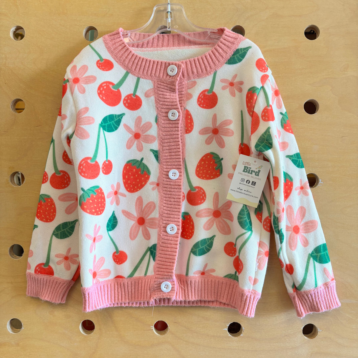 White Floral Strawberries Cardigan