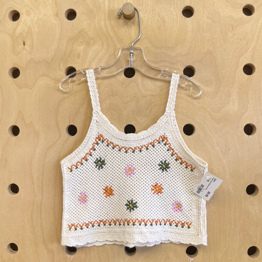 Cream Floral Crochet Crop Tank