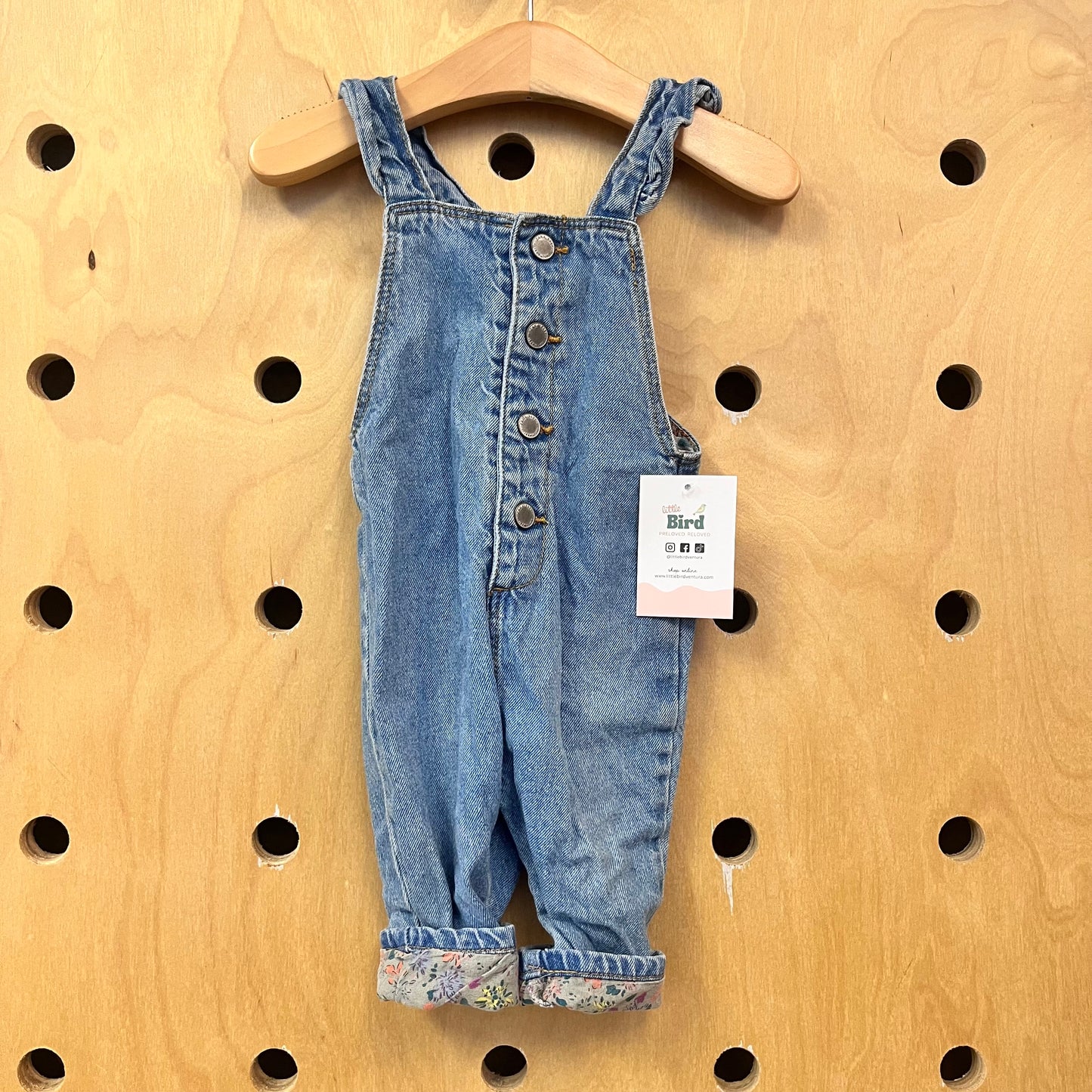Floral Trim Snap Denim Overalls