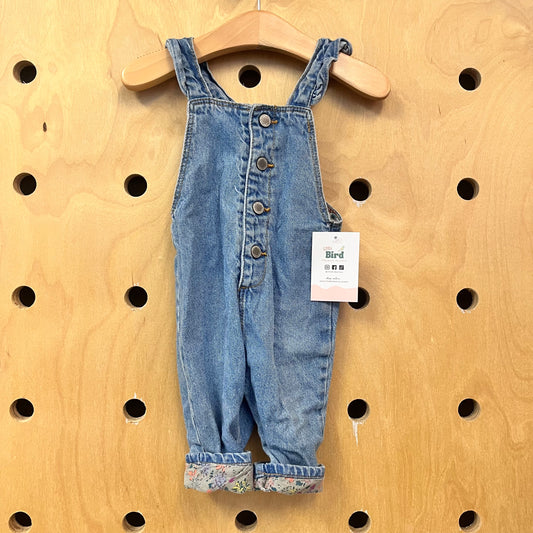 Floral Trim Snap Denim Overalls