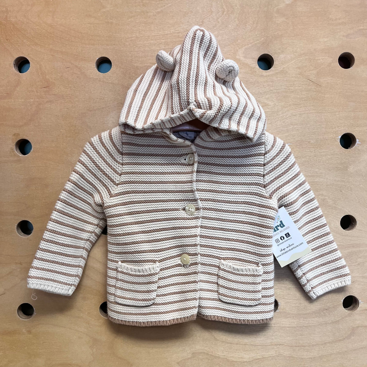 Cream/Brown Striped Hooded Knit Jacket