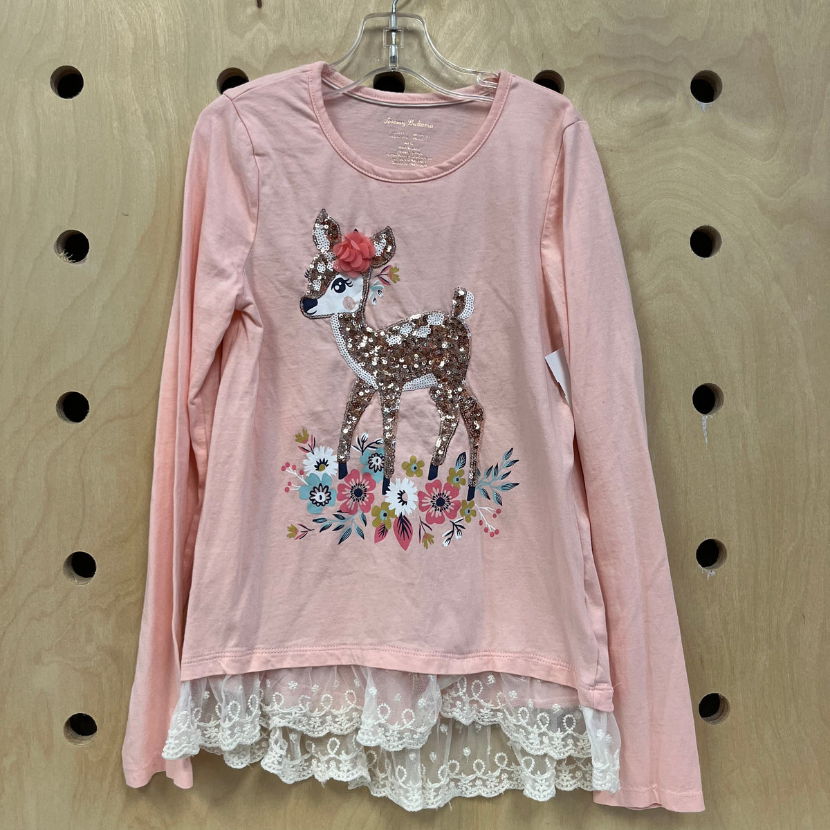 Pink Sequin Doe Long Sleeve Tee