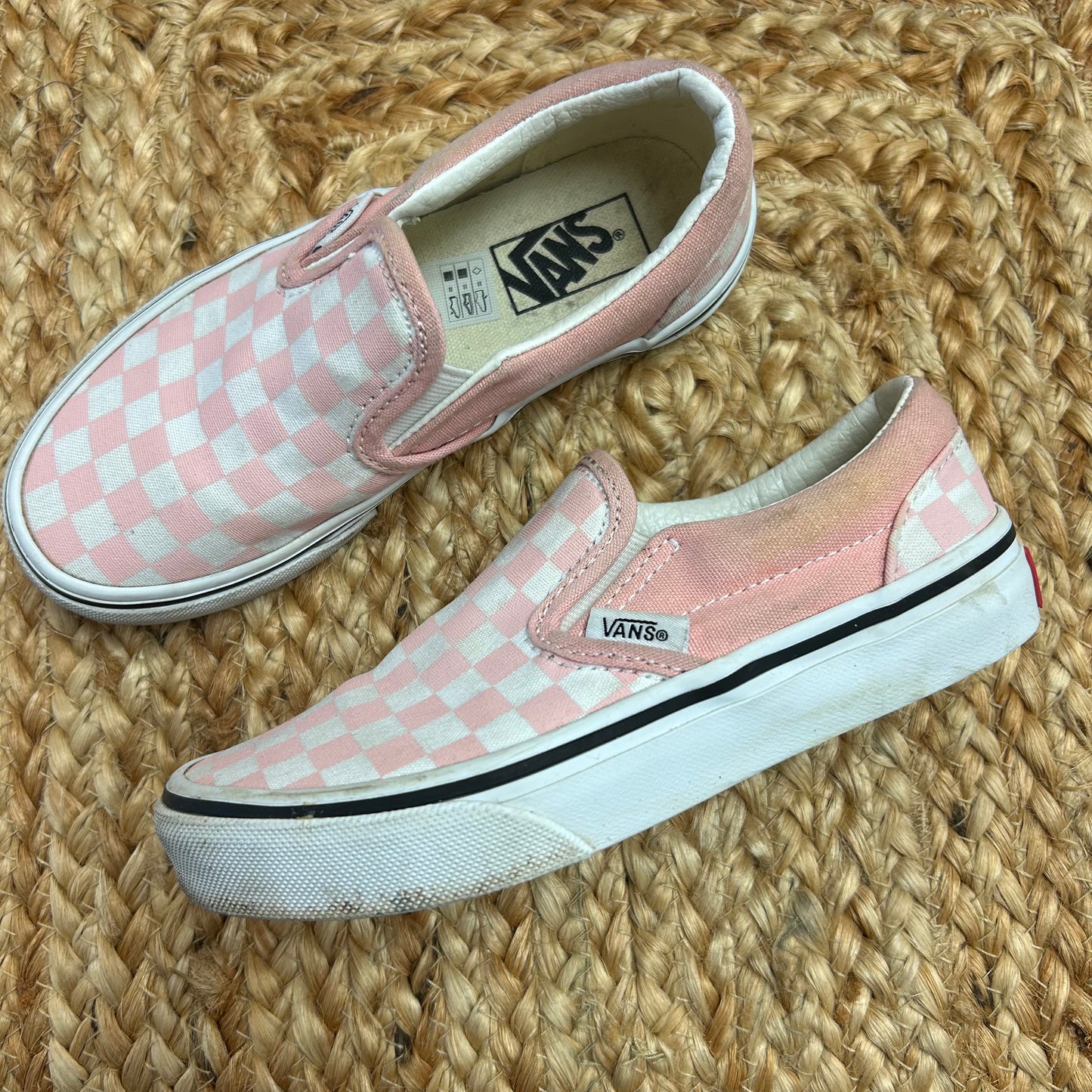 Pink & White Checkered Slip Ons