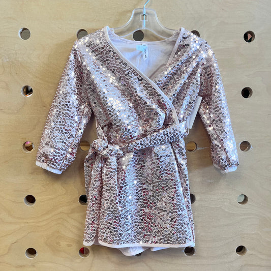 Cream Sequined Belted Dress