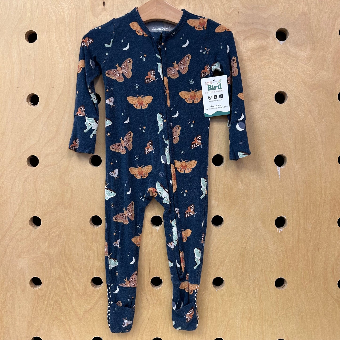 Navy Moths Bamboo Zip Footies