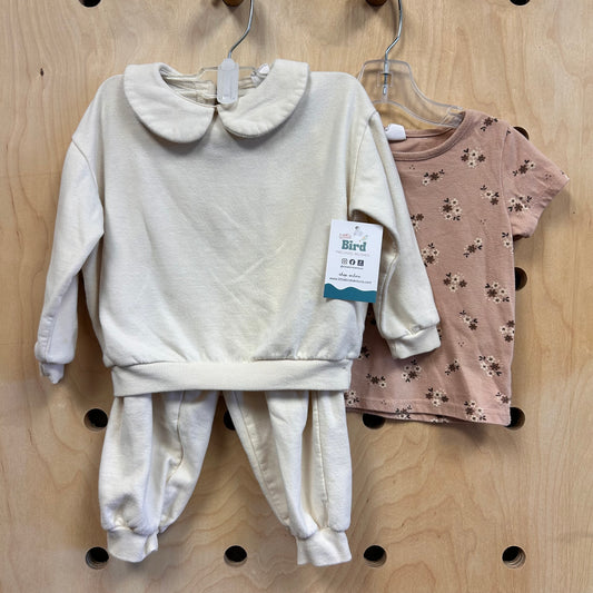 Cream & Beige Floral 3pc Outfit