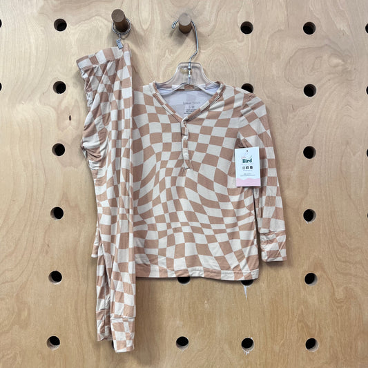 Beige Wavy Checkered Bamboo Pajamas