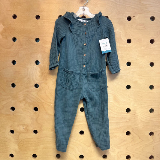 Teal Gauze Button Romper