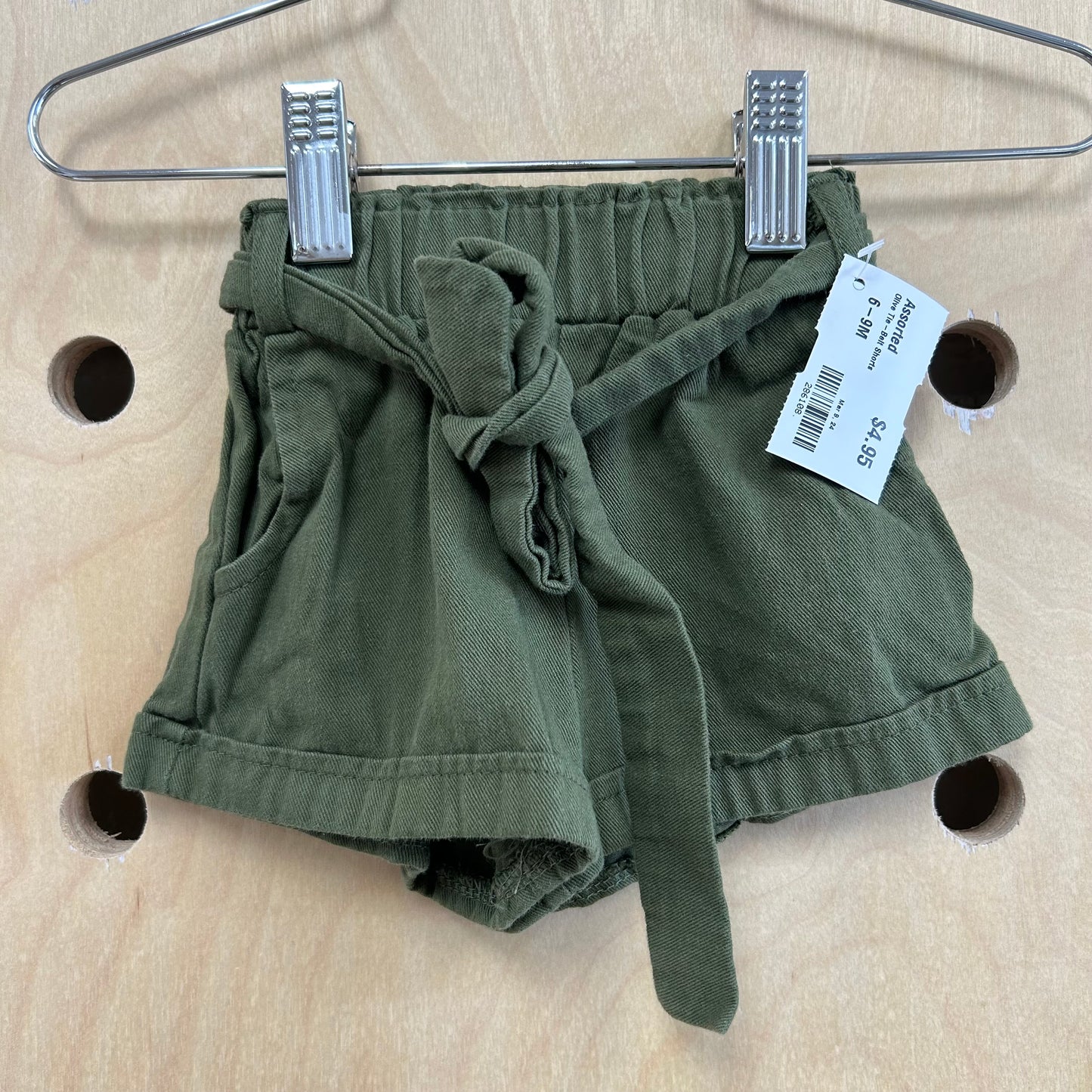 Olive Tie-Belt Shorts