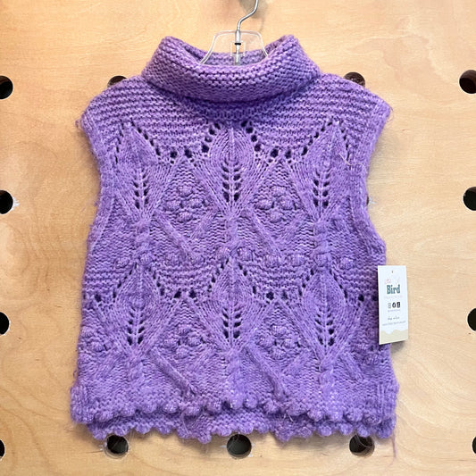 Purple Open Knit Sleeveless Turtleneck