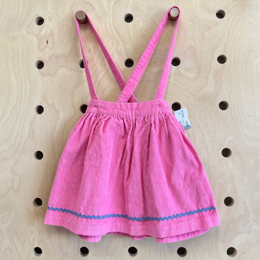 Pink Cord Floral Skirt w/ Suspenders
