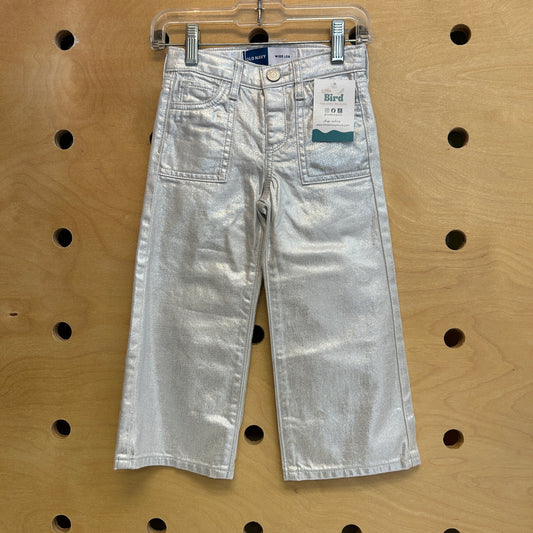 Metallic Silver Wide Leg Denim