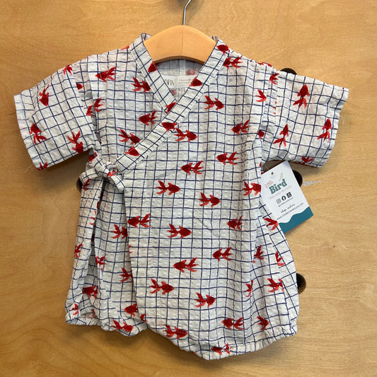 White/Red Fish Cross-Tie Romper