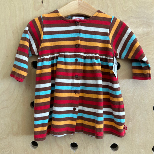 Brown Striped Button Dress