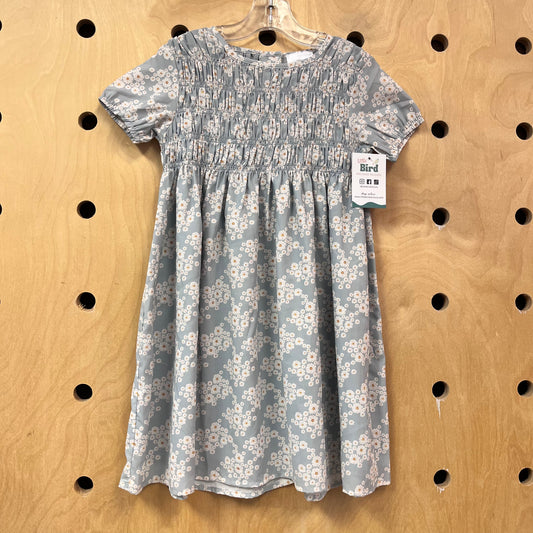 Silky Blue Floral Smocked Dress