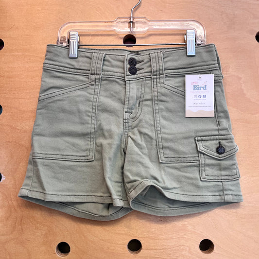 Green Stretch Midi Denim Shorts