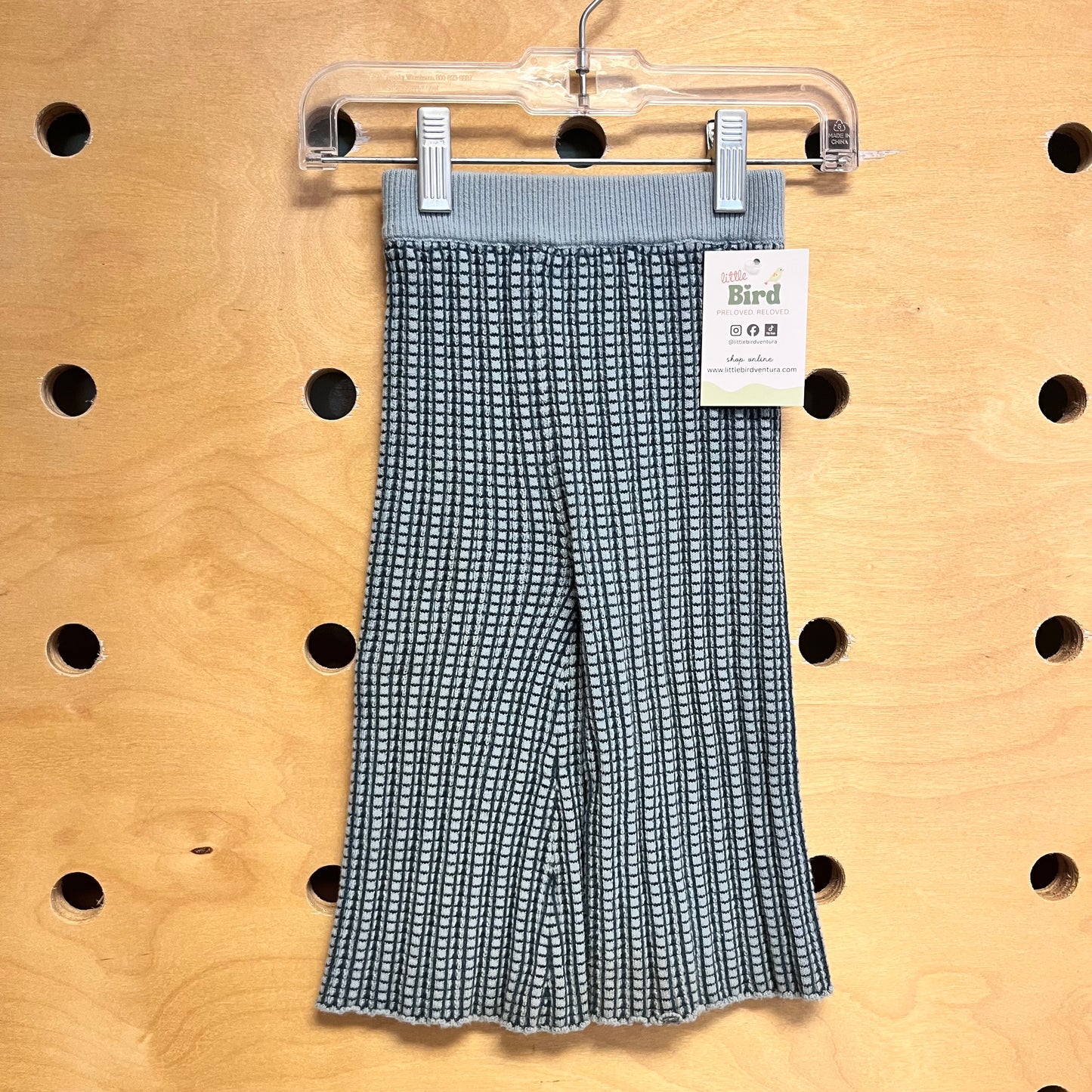 Blue Textured Knit Flare Pants
