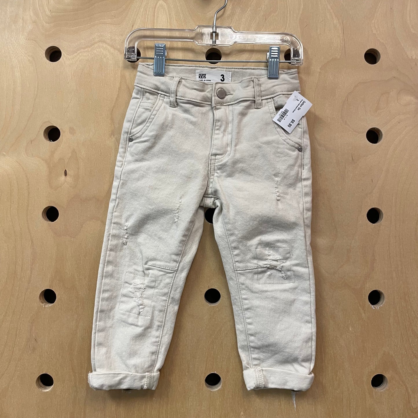 Cream Distressed Denim