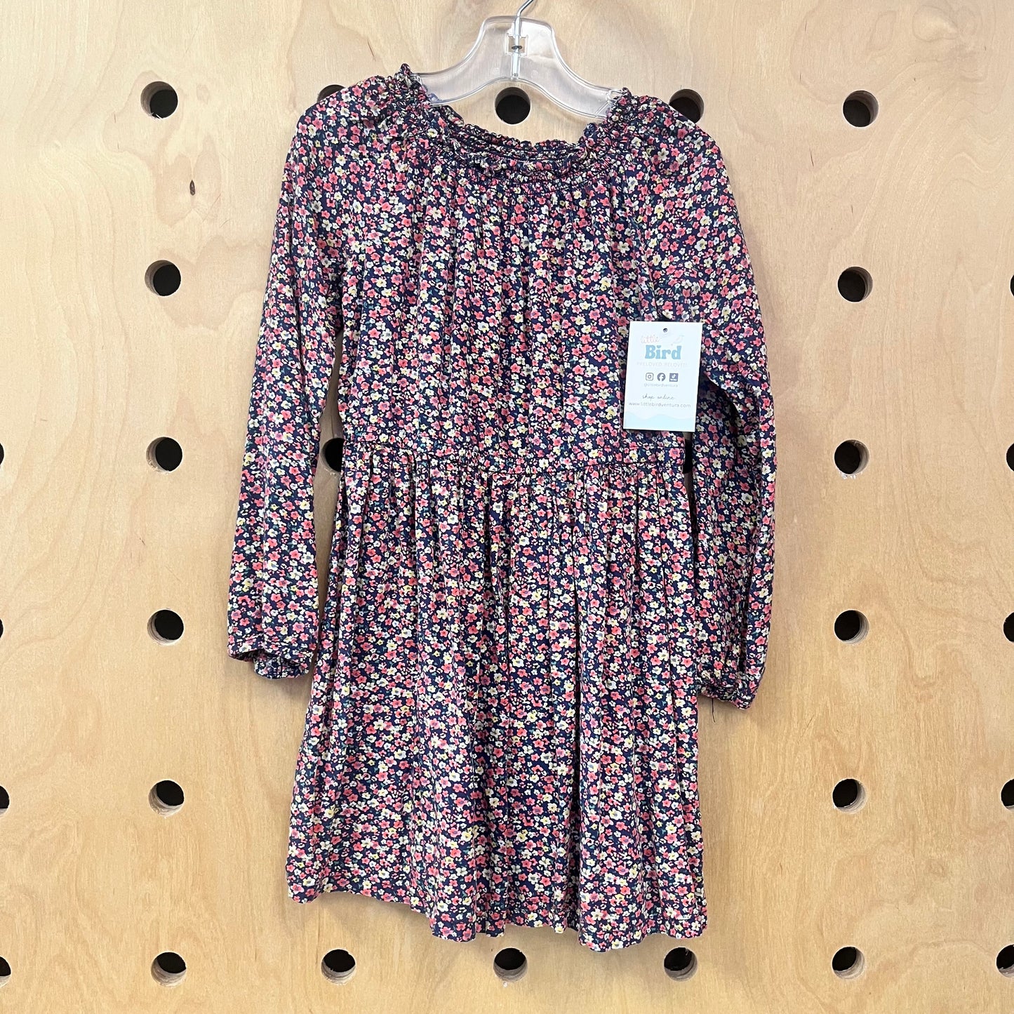 Navy/Pink Floral LS Dress