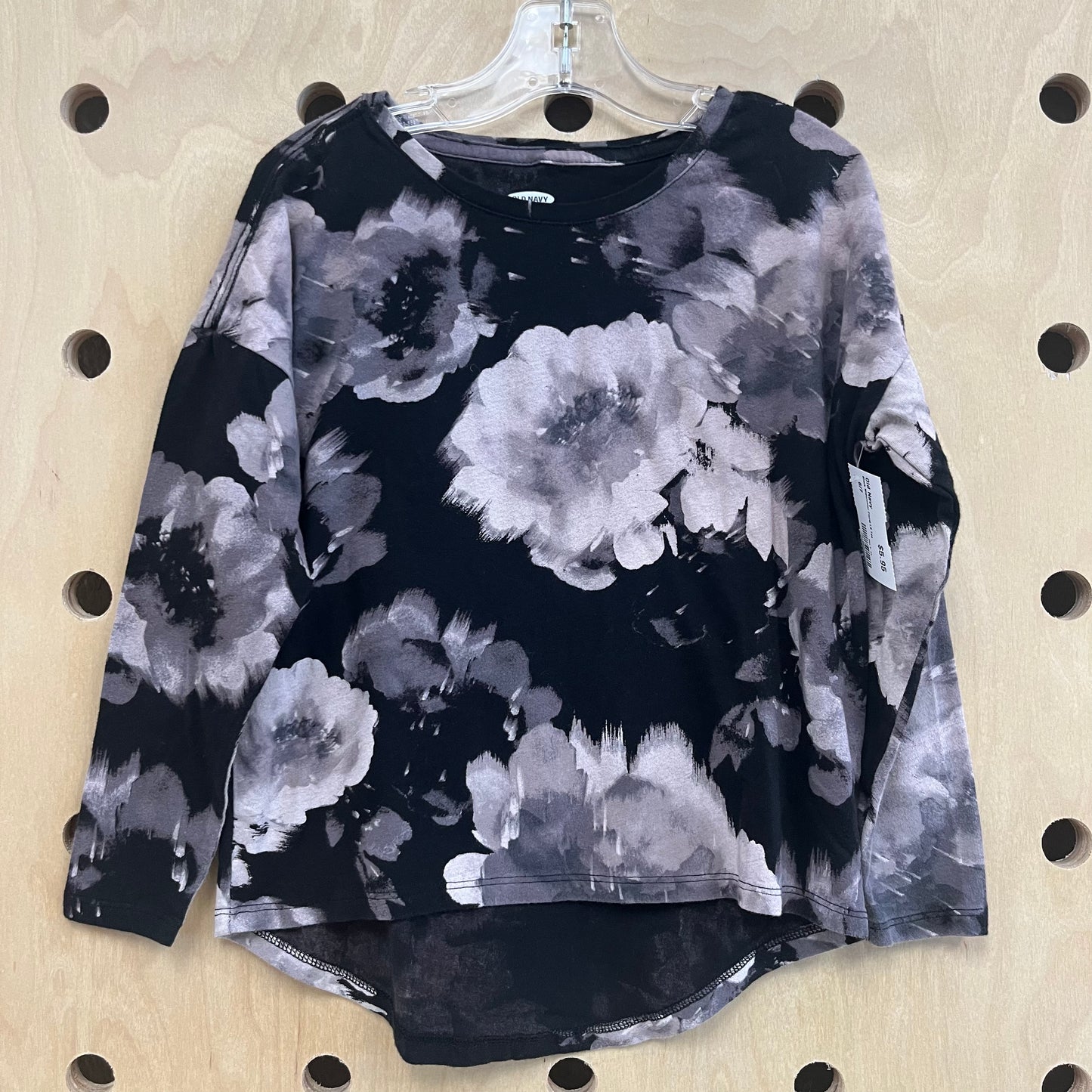 Black Watercolor Floral LS Tee