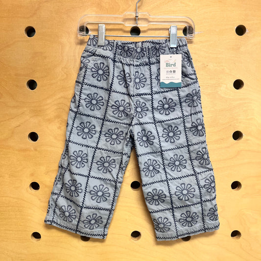 Embroidered Floral Grid Pants