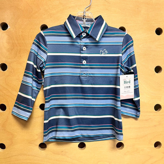 Blues Striped Embroider Fish Collared LS