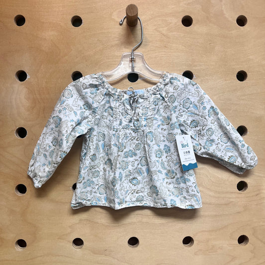 White/Aqua Paisley LS