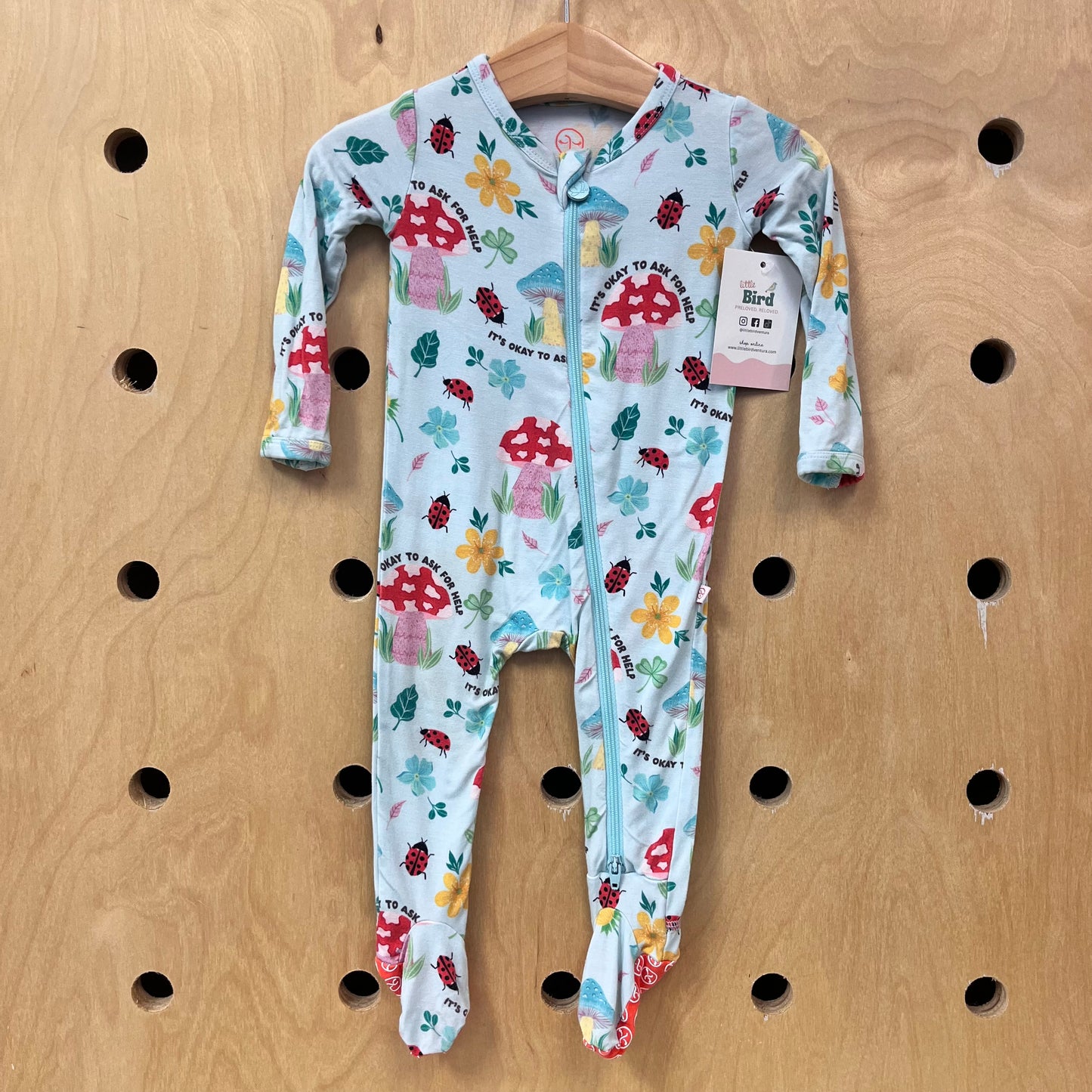 Blue Mushroom Ladybug Bamboo Footies