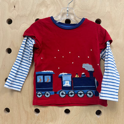 Red Snowy Train LS Tee