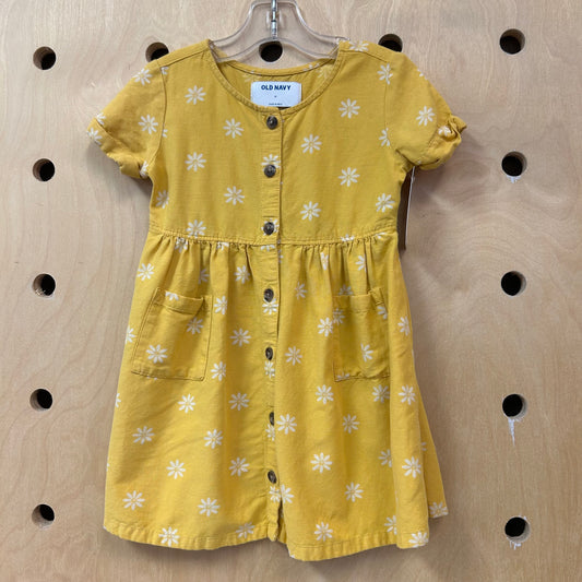 Yellow Floral Button Dress
