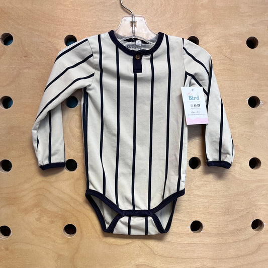 Organic Cream/Navy Striped Romper
