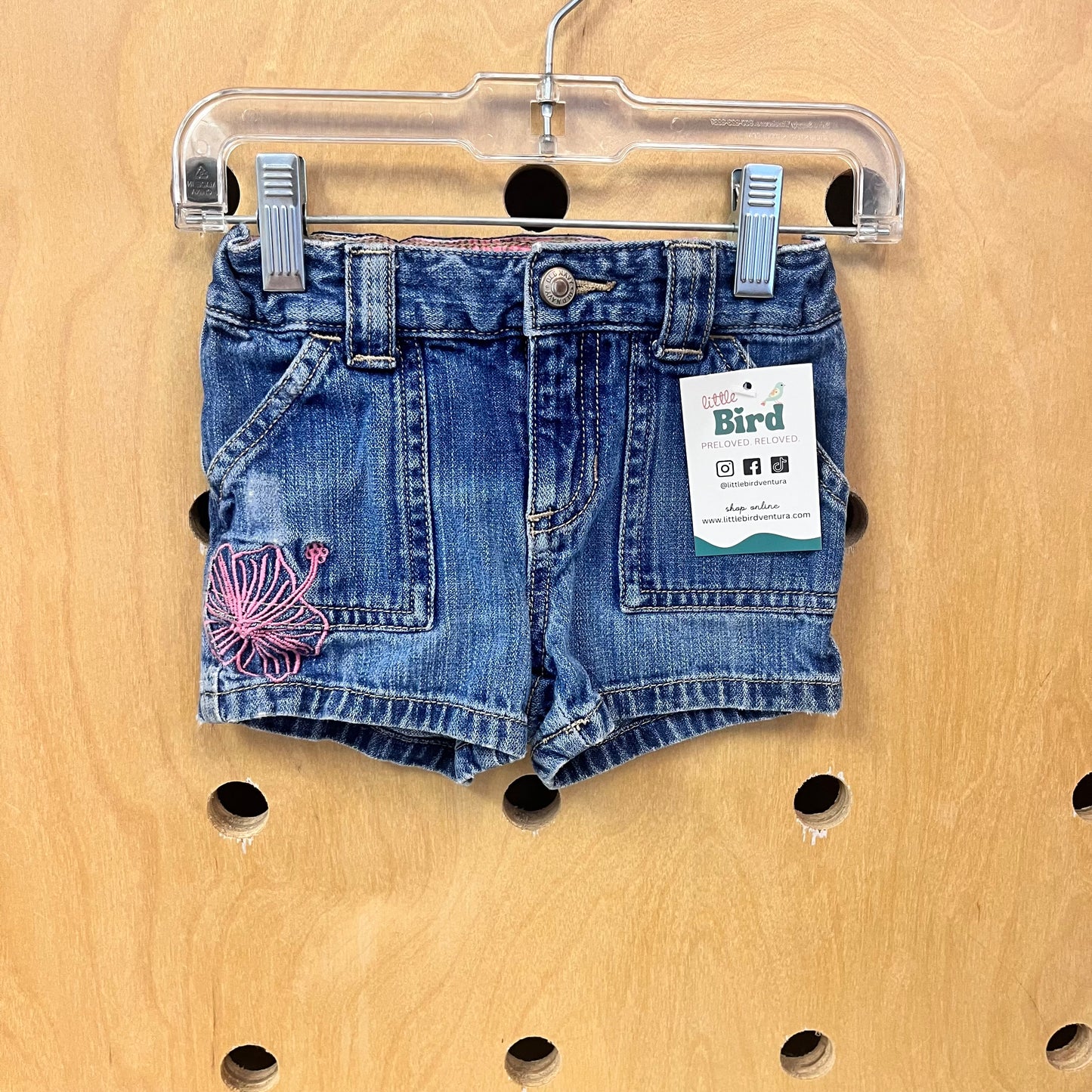 Blue & Pink Flower Denim Shorts