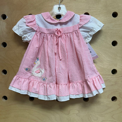 Little Set Pink/White Gingham Swan Dress