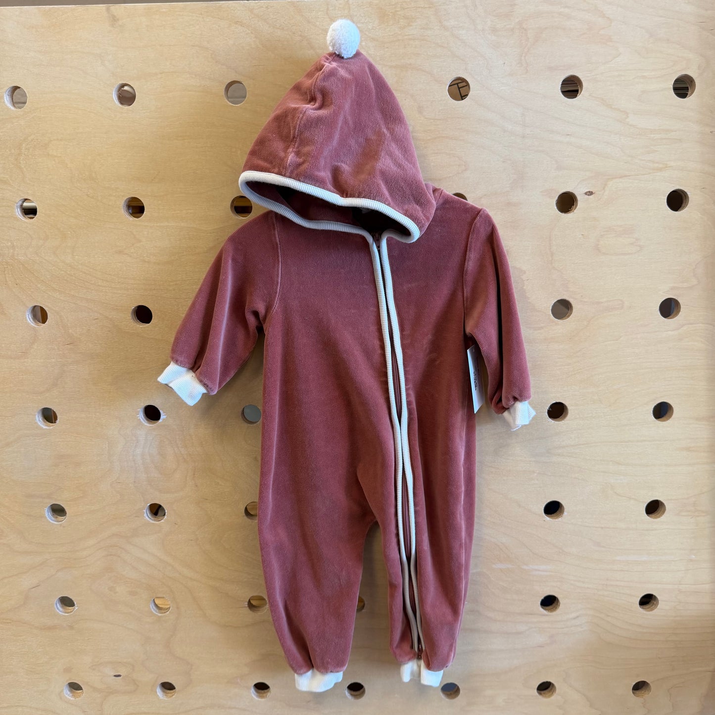Rust/White Velour Hooded Romper