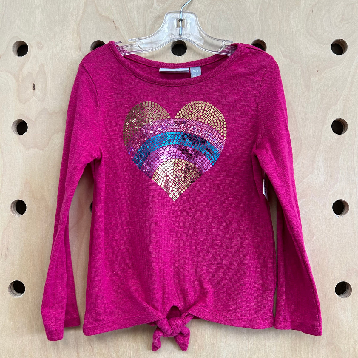 Pink+Rainbow Sequins Heart LS Tee